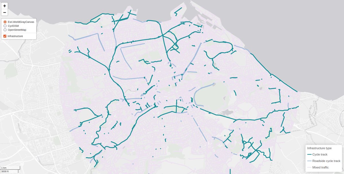 Updated version for Edinburgh just uploaded for testing/feedback, more comments welcome. One thing to note: we didn't choose the categories, it's Cycling By Design spec. Interactive version: github.com/nptscot/osmact… feedback v. welcome 🙏