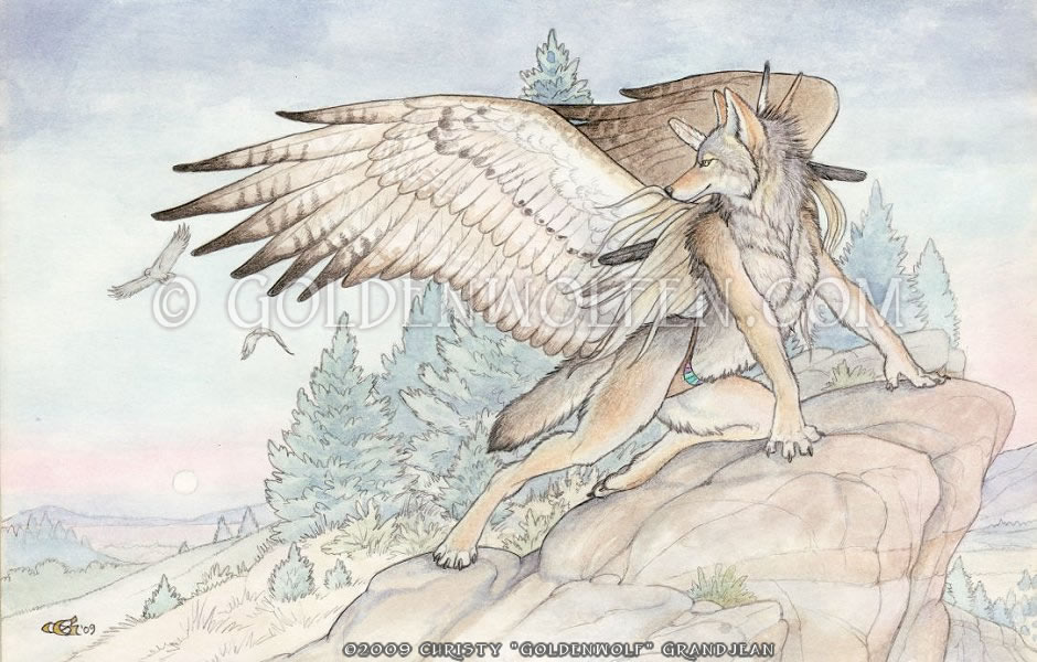 This lovely winged coyote for your #ThrowbackThursday is now available as a print! Check it out 👇👇👇
(Circa 2009)
#coyote #coyotes #anthrocoyote #furrycoyote #wingedcoyote #fantasyart #watercolor #furryart