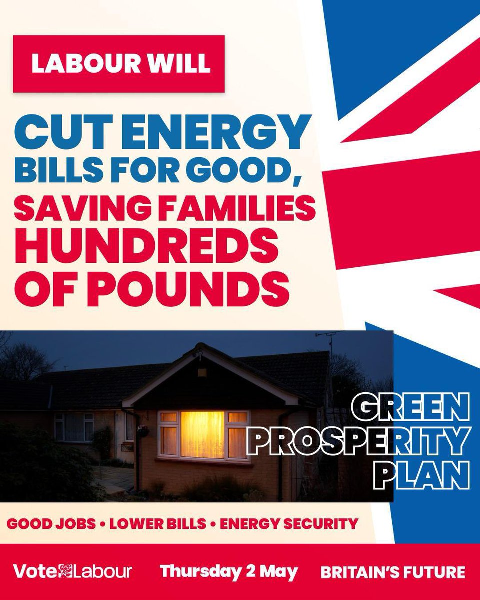 NEW: Labour will cut energy bills for families across Britain. Creating jobs, cutting bills, and securing our energy independence with our Green Prosperity Plan.