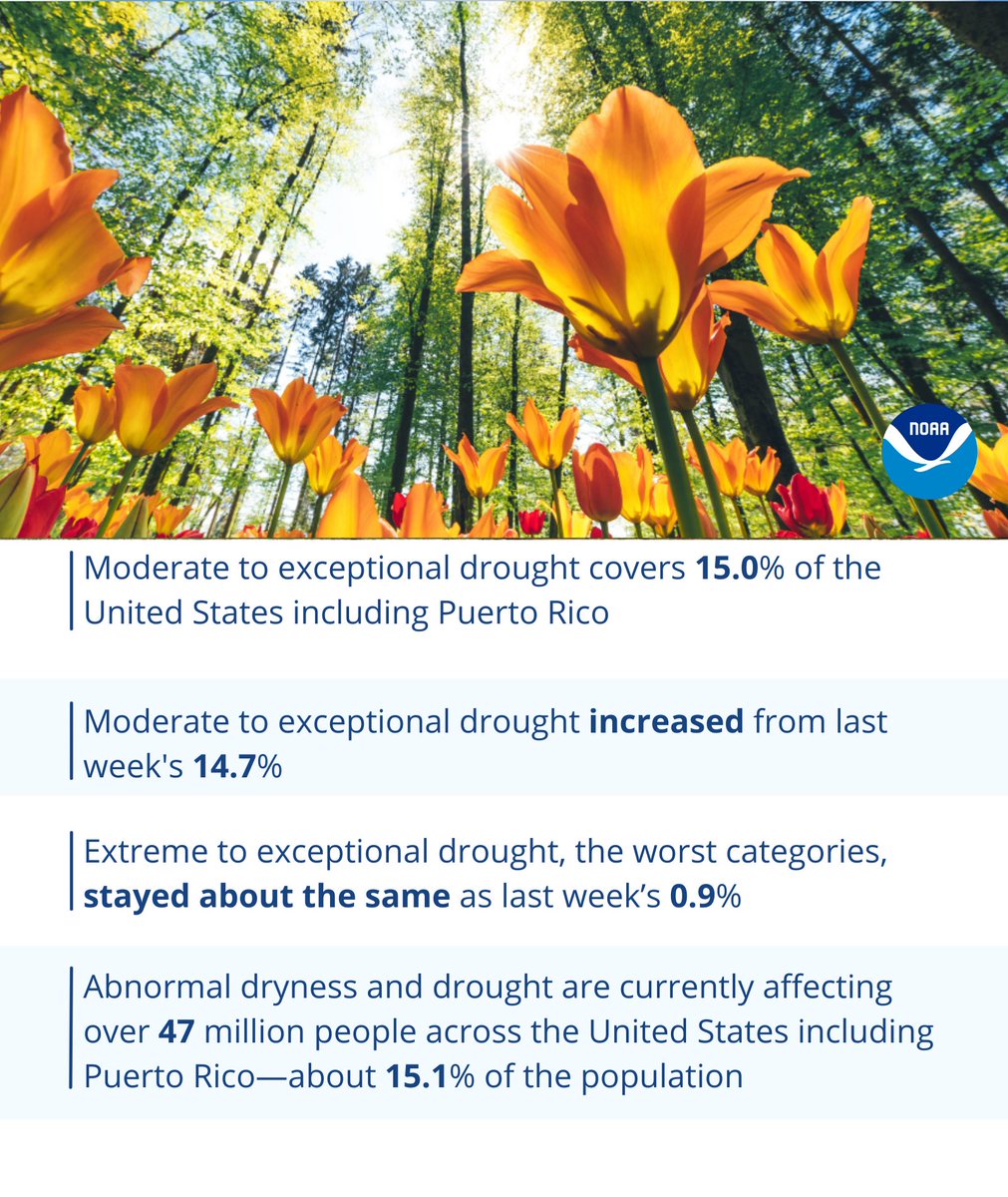 We’ve got drought stats from April 16 to keep you informed. 💧
Need more? 🤔 See our news feed for the weekly update: ncei.noaa.gov/news
#DroughtMonitor
@noaadrought