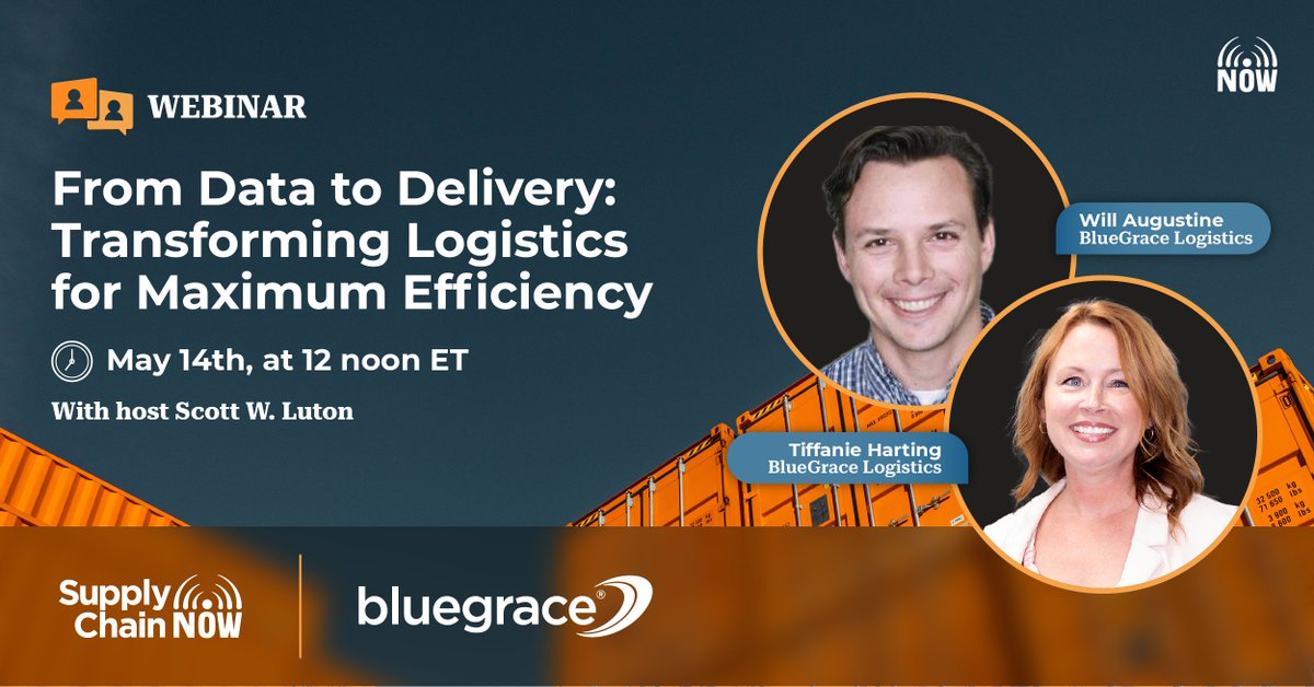 🔍 Ready to streamline your #logistics? Join hosts @ScottWLuton & industry experts Tiffanie Harting & Will Augustine from @MyBlueGrace for an enlightening webinar! Gain practical tactics to #leveragedata and boost efficiency. Secure your spot: bit.ly/3TVBYXM