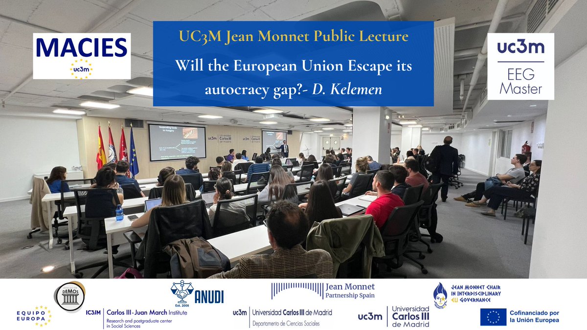 El pasado viernes @rdanielkelemen visitó la @uc3m como ponente de la Jean Monnet Public #Lecture 'Will the #European #Union escape its #autocracy gap?'