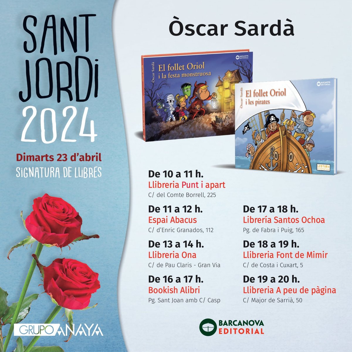 Un Sant Jordi més amb el follet Oriol🌹✨! Aquest any, l'@artoscarsarda serà a Barcelona signant les novetats del seu conegut personatge. Ens hi veurem👀?