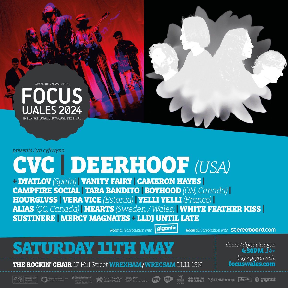 🎉 @CVCband_ + @deerhoof FOCUS Wales 2024 + #Dyatlov @vanityfairydust @iamcameronhayes @campfire_social @TaraBandito #Boyhood @HOURGLVSSHQ #VeraVice @YelliYelli_ #ALIAS #Hearts #WhiteFeatherKiss @Sustinereband #MercyMagnates #LLDJ 🪩MAI 11 MAY #WREXHAM 🎫 focuswales.com