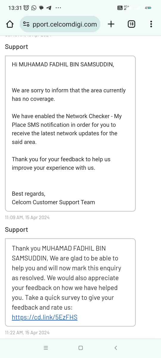fadhilsamsuddin's tweet photo. @CelcomDigi saya telah jawab dan bagi maklum balas. Dan pihak @CelcomDigi juga telah reply dengan mengakui ada masalah rangkaian internet di lokasi berkenaan. Now, apa pelan pembaikan? sampai bila saya nak guna line coverage yang teruk dengan bayar bil sama setiap bulan? https://t.co/jQggJHnByH
