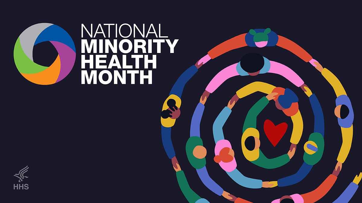 This year’s theme for National Minority Health Month 2024 is Be the Source for Better Health: Improving Health Outcomes Through Our Cultures, Communities, and Connections. What are you doing to get involved this month? bit.ly/49vDfL4 #NMHM24