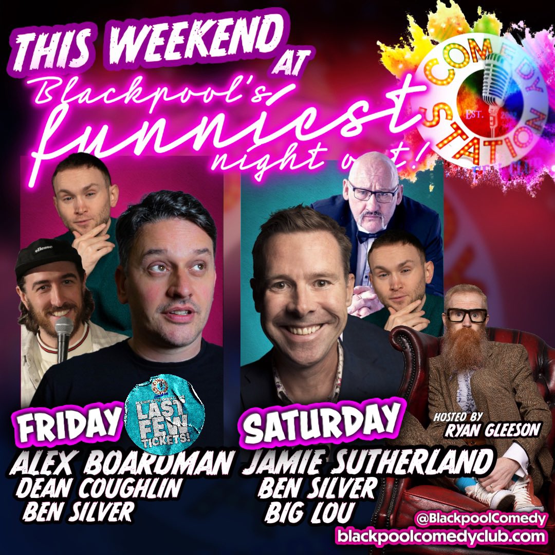 Just have a look at how packed this weekend is! Be quick, limited availability for Friday & Saturday won’t be far behind blackpoolcomedyclub.com