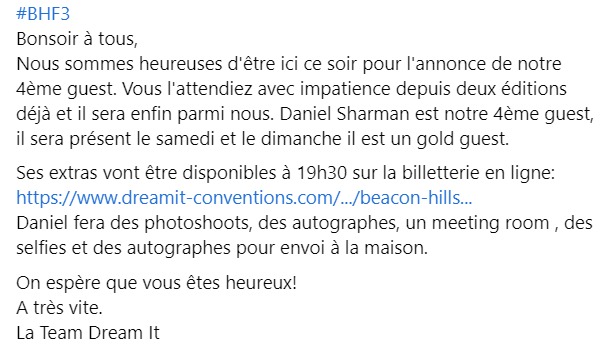 #BHF3 Daniel Sharman est notre 4ème guest. Il est un gold guest et sera présent les deux jours. // Daniel Sharman is our 4th guest. He's a gold guest and will be with us on both days! 

dreamit-conventions.com/event-details/…
