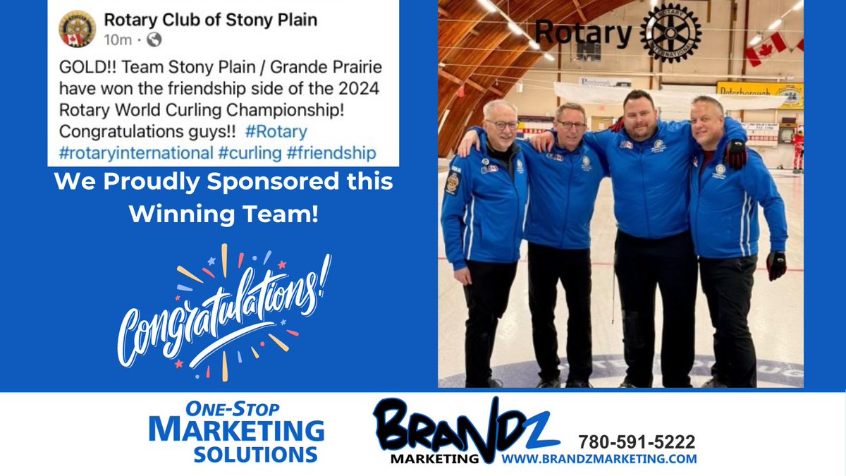 Team Gold! We provided these great branded jackets for this winning team! Congratulations on winning gold at the 2024 Rotary World Curling Championship.

#sponsor #teamwear #BrandedMerch #swag #marketing #promoproducts #brandedproducts #sprucegrove #parklandcounty