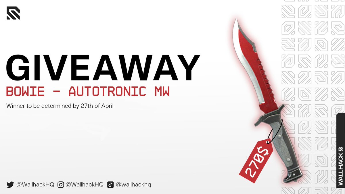 📢$270 CS2 GIVEAWAY📢

🎁 Bowie Knife Autotronic MW

➡️HOW TO ENTER:

✅Follow <a href="/WallhackHQ/">WALLHACK©</a> and <a href="/NadesOutHere/">Nades Out Here</a> 
✅Retweet🔄
✅Like ♥️
✅Tag 1 Friend

Winner Drawn April 27th

#cs2giveaway #cs2giveaways #CS2
