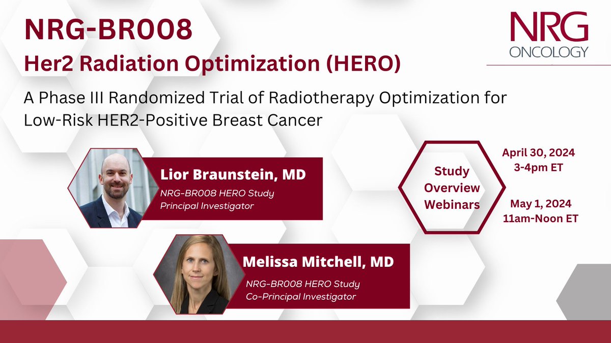 Register today! Study Overview webinars are being offered to review our #breastcancer study, NRG-BR008 - the HERO Trial. Refer to the memo posted on @theCTSU for details on how to register. @LiorBraunstein @MMitchellMDPhD