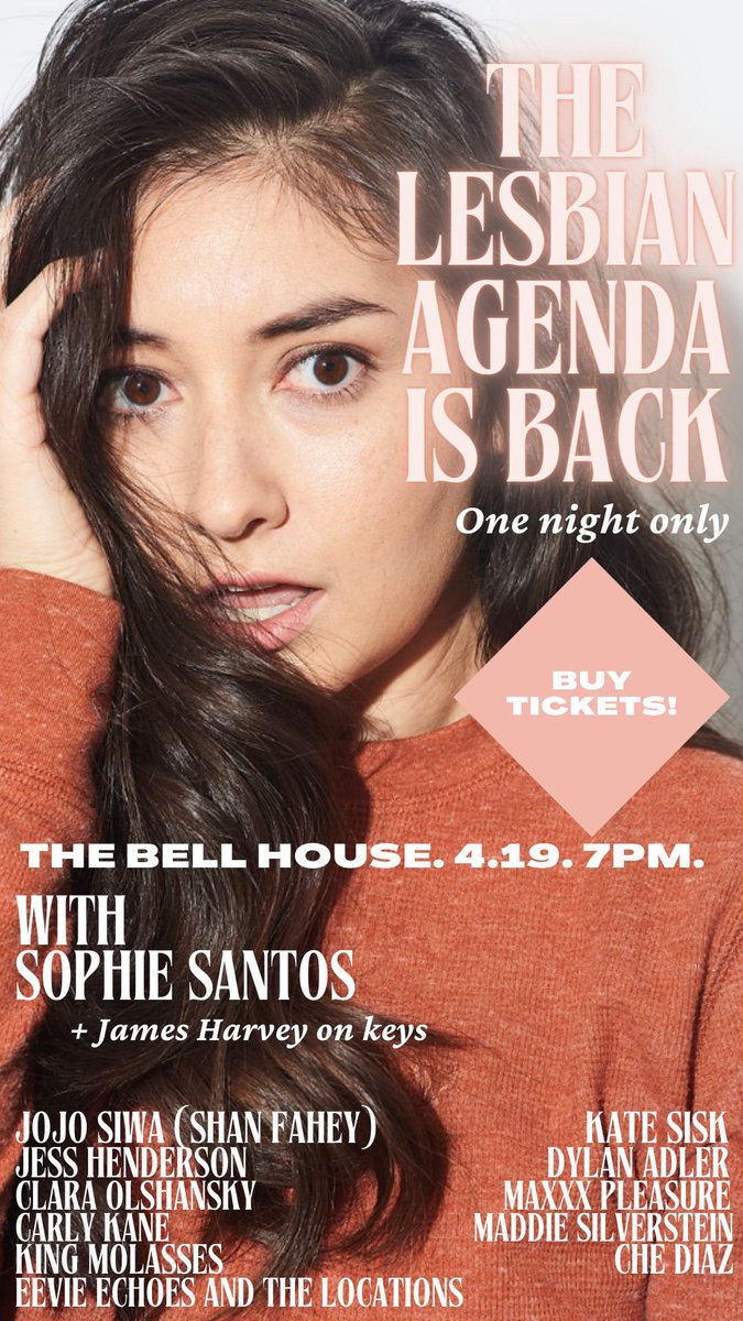 TOMORROW! Join Supreme Chancellor <a href="/sesantos/">Sophie Santos</a>, who brings you their Agenda™ at The Lesbian Agenda!

Featuring <a href="/shannfahey/">shan fahey</a> <a href="/embrace_mess/">Jessica Henderson 🌈👩🏾‍🌾👁</a> @ClaraOlshansky <a href="/icarlykane/">Carly Kane</a> <a href="/kingmolasses/">King Molasses</a> <a href="/eevieechoes/">Eevie Echoes 🔻</a> <a href="/thekatesisk/">kate sisk</a> <a href="/DylanAdler6/">Dylan Adler</a> <a href="/mrmaxxxpleasure/">Maxxx Pleasure 🌈 Drag King</a> + MORE!

🎟️: tinyurl.com/3nukxp82