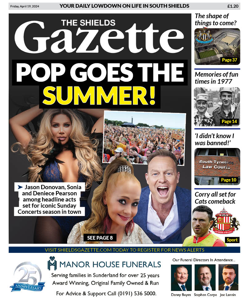 Great front page design by Aidan Townsend for today's @shieldsgazette as they reveal headline acts for the iconic Sunday Concerts season organised by @STyne_Council. They include @JDonOfficial, @SoniaevansSonia, @DeniecePearson, @SigalaMusic and @SisterSledge_. #summer #concerts