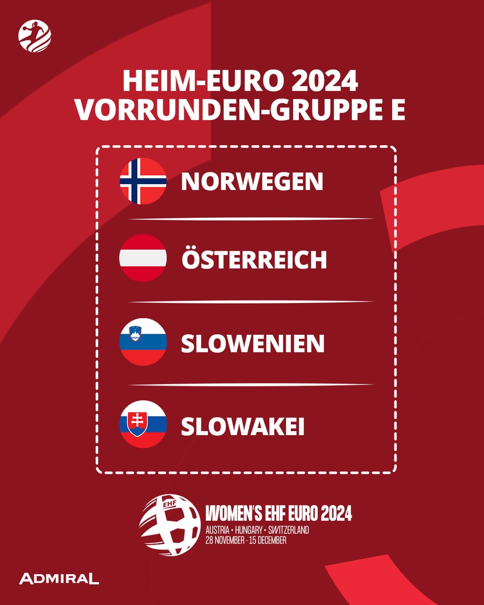 Die Auslosung hat uns diese Vorrunden-Gruppe für die Heim-EURO beschert ➡️ Wir treffen in Innsbruck auf Norwegen 🇳🇴, Slowenien 🇸🇮 & Slowakei 🇸🇰 Was sagt ihr zu der Gruppe? 👀💪.#HandballAustria #Handball #HeimEURO #DrawEvent