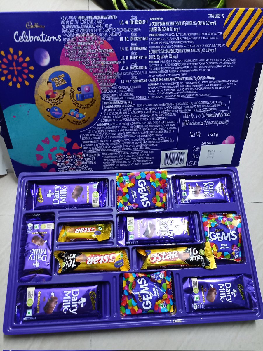@jagograhakjago  Know your money's worth! 
Cadbury Celebrations of Rs.199  contains chocolates worth of MRP
 Rs. 130 only,
rest Rs. 69 for packaging. Is this fair pricing! #Cadbury #ValueForMoney @DairyMilkIn