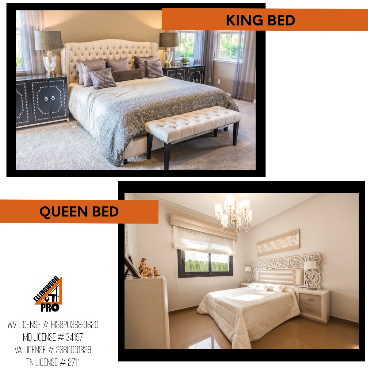 🛏️ #ThisorThatThursday! 👑 As you dream big for your sleep haven, which size bed reigns supreme? 👑 Luxurious king bed for extra space OR 👸 Cozy queen bed for just the right fit? Let us know your royal choice in the comments! 👑🌙 

#inspectb4ubuy #ellingwoodpro #homeinspections