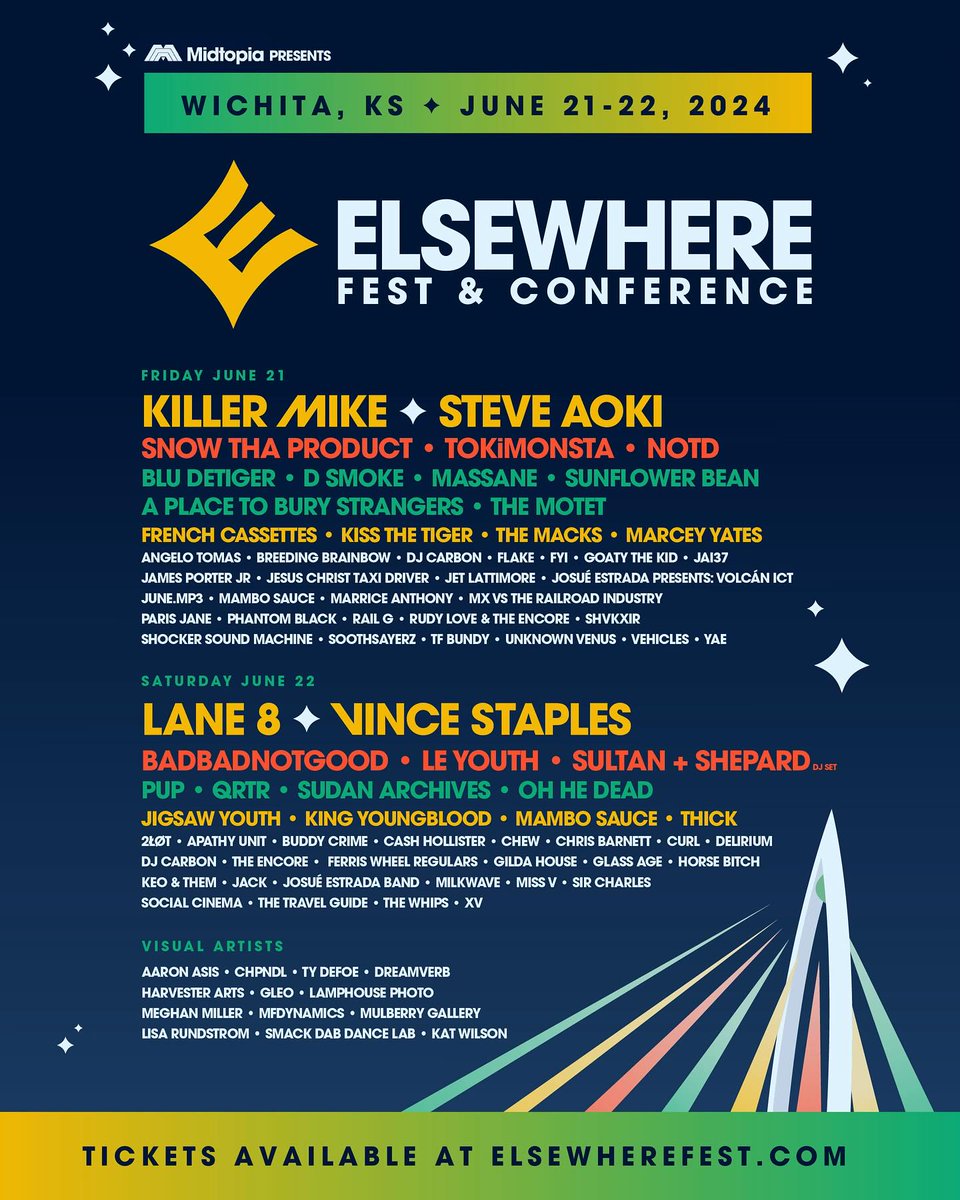 This summer in #OldTownWichita is going to be a vibe. 🔥 #ElsewhereFest 🗓️ June 21-22 📍 Old Town Wichita, Kansas elsewherefest.com