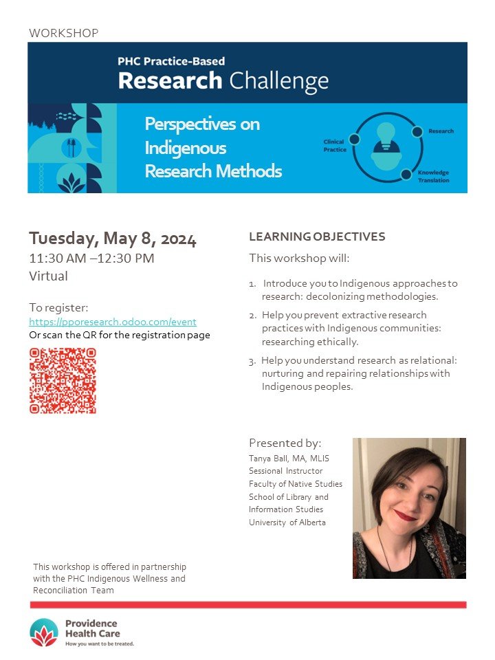 Interested in learning more about Indigenous approaches to research? pporesearch.odoo.com/event/perspect… Join the virtual session hosted by Tanya Ball (@UANativeStudies) on May 8! #Indigenousresearch #researchmethods #research