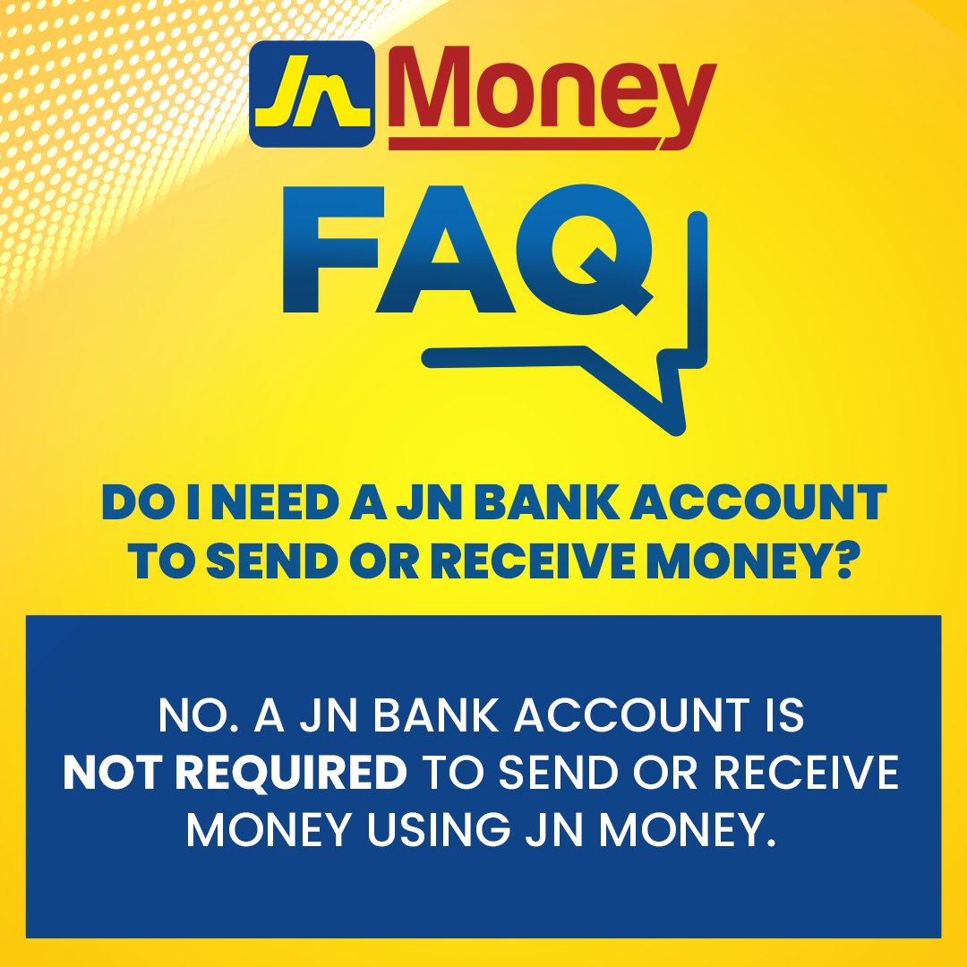 No, you do not need a JN Bank account to send or receive funds with JN Money or JN Money Online. We are the quick and easy solution for all your money transfer needs!
#JNMoney #Remittances #MoneyTransfer