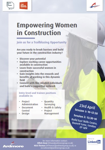 📢Women interested in construction! Build East have partnered up with Ardmore to deliver an event on 23rd April at Build East Skills Centre. More info contact: Eillish Kwai EKwai@ardmoregroup.co.uk, Nick Thomas NThomas@ardmoregroup.co.uk, or recruitevent@ardmoregroup.co.uk