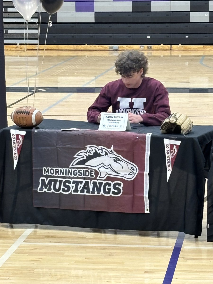 Signing Day for <a href="/AidenAubain/">Aiden Aubain (2024)</a> who commits to <a href="/MsideFootball/">Morningside University Football</a> AND <a href="/Mside_Baseball/">Morningside Baseball</a>. Couldn’t be prouder of this kid’s hard work and effort on the fields and in the classrooms 🎓⚾️🏈