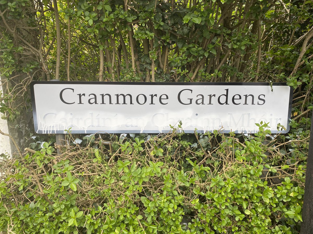 Pathetic that someone is so bigoted that the sight of Irish would drive them to vandalism. Stupid too. Cranmore / Crainn mhóra (big trees) refs the chestnut grove nearby where it’s said King Billy and Wolfe Tone both separately visited. To deny the Irish is to deny the name.