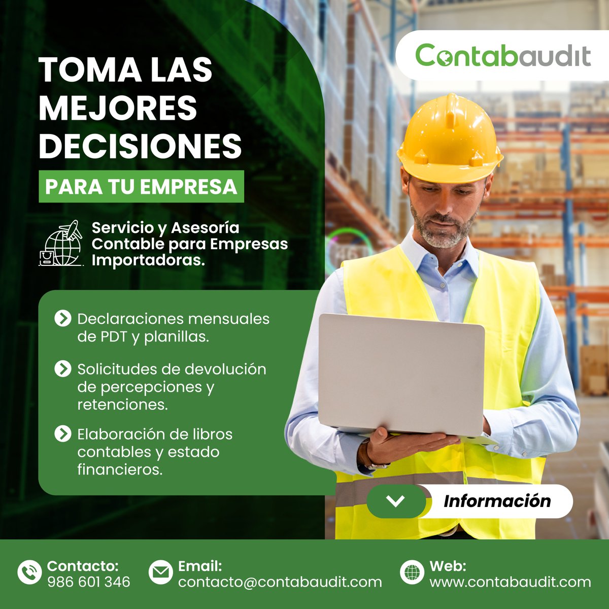 ContabauditPeru's tweet photo. 📣 Porque deseamos lo mejor para tú negocio. 👆🏻
🚨 Ayúdanos a crecer recomendando nuestros servicios a través de nuestros contactos:
👉🏻 Celular: +51 986601346
👉🏻 Correo: contacto@contabaudit.com
🌐 Sitio web: https://t.co/tyth7P0InI
#contabaudit #soycontabaudit https://t.co/emawib6Ux1
