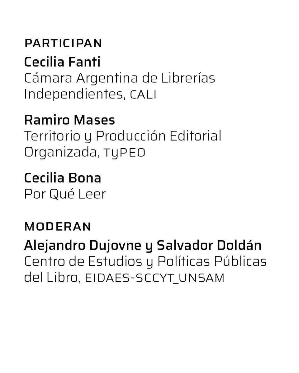 PoliticasLibro's tweet photo. #Agenda | Jornadas Profesionales @ferialibro 

Organización gremial y acción colectiva en tiempos inciertos

PARTICIPAN: Cecilia Fanti, Ramiro Mases y Cecilia Bona.
MODERAN: Alejandro Dujovne y Salvador Doldán

¡Lxs esperamos! https://t.co/gd8WM1sWC2