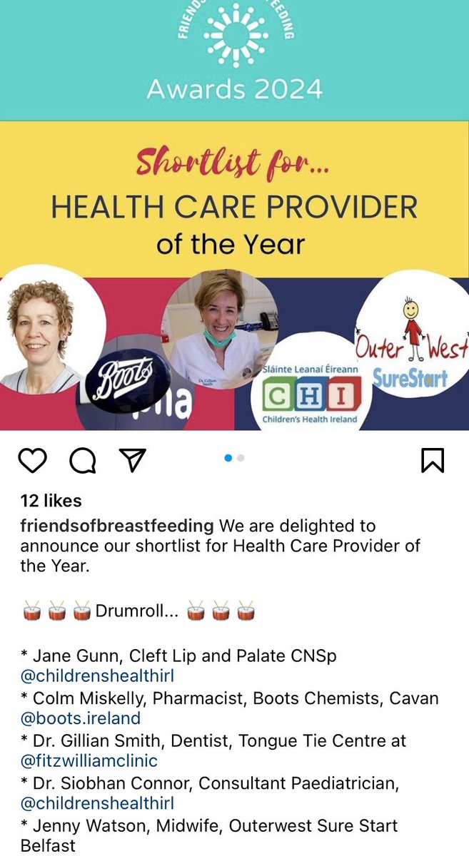 OMG this has made my day - to be nominated alone was an honour, but to be on a shortlist WOW It’s a true pleasure working with families and supporting breastfeeding following a diagnosis of cleft lip & palate @CHI_Ireland @clapaireland @FriendsofBF