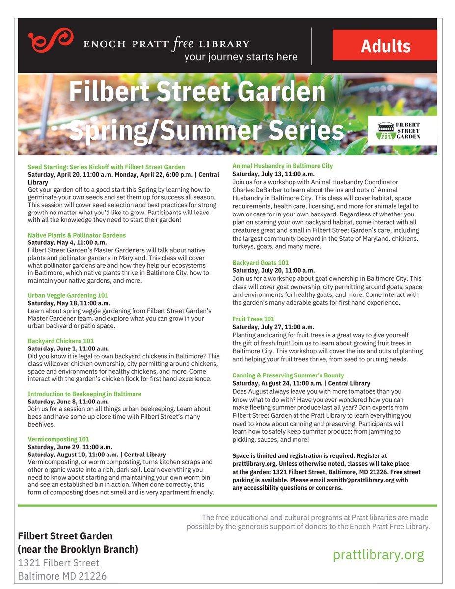 #filbertstreetgarden’s series of Spring and Summer classes with <a href="/prattlibrary/">Pratt Library</a> begins on Saturday with #SeedStarting! 🌱 Registration required at tr.ee/zcRgJ6nahN