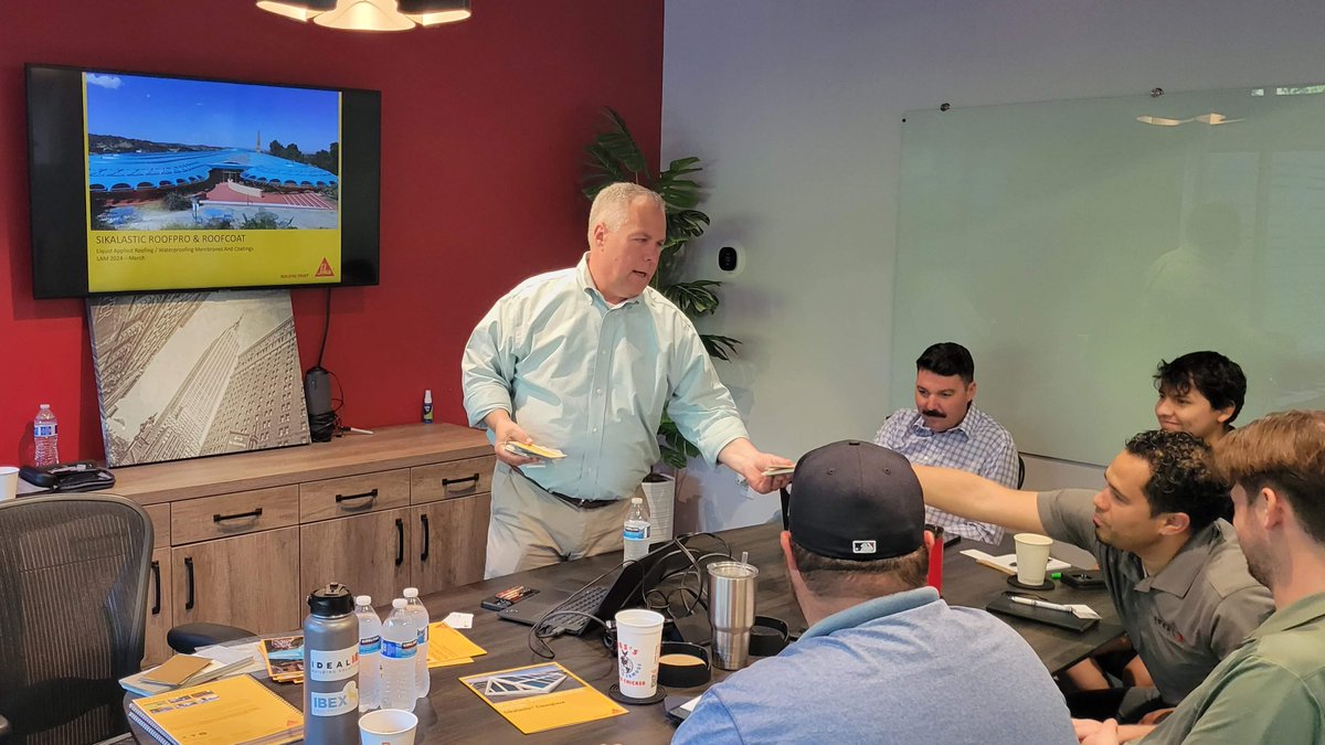 JasonMFinney's tweet photo. 🏗️ Exciting Day at  Ideal Building Solutions!🚀

Today, our estimating team had the fantastic opportunity to train with representatives from Sika-Sarnafil, diving deep into the innovative world of liquid-applied roofing solutions. https://t.co/BLxiNknxys