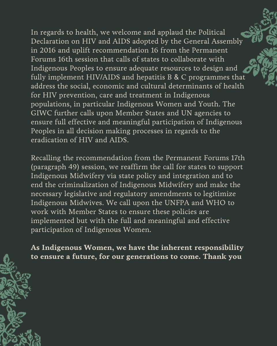 Read the entire statement from the Global Indigenous Women’s Caucus ⏬ #UNPFII #NoGreenColonialism #ProsecuteGenocide #FromTurtleIslandtoPalestine