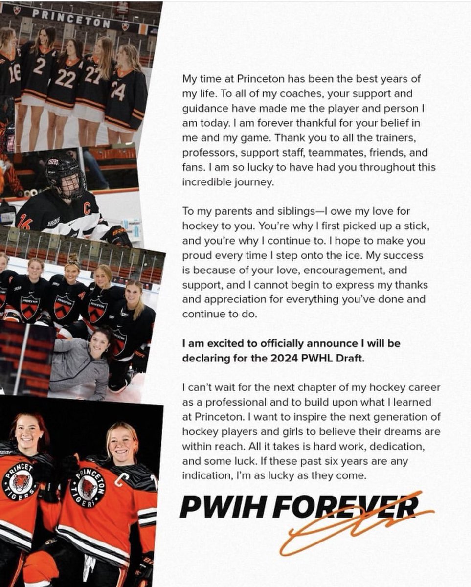 Team Canada and Princeton star Sarah Fillier officially announces that she’s declaring for the 2024 PWHL draft via Instagram.