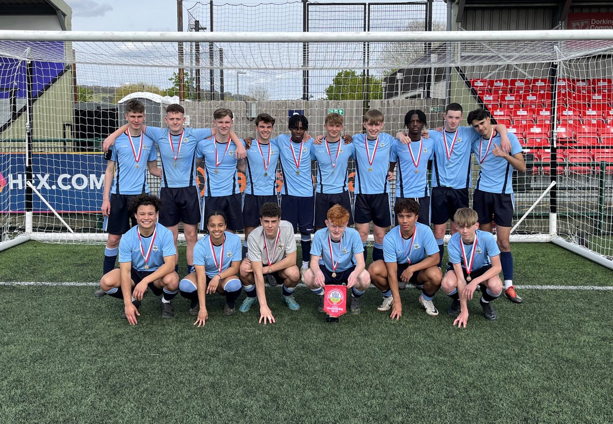 COUNTY CHAMPIONS! Congratulations to Year 11 who cap off a sensational 5 years of school football with a 3-1 win in this afternoons @surreyfa final. Goals from Tash, Harry G & Isaac seal the win as the team came back from a goal down to lift the trophy 🏆 🍾 ⚽️