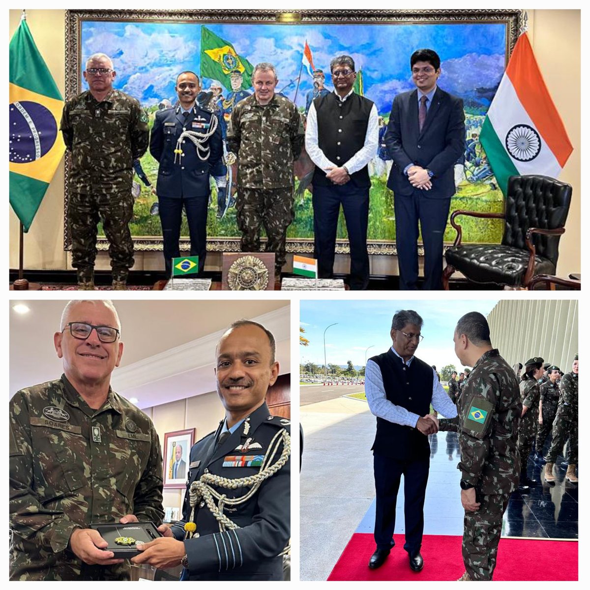 Held a fruitful discussion with General Tomas Miguel Mine Ribeiro Paiva, Commander of the Brazilian Army, on enhancing the strategic partnership between India and Brazil. @PMOIndia @rajnathsingh @DrSJaishankar @adgpi @ItamaratyGovBr @DefenceMinIndia 🇮🇳🤝🇧🇷