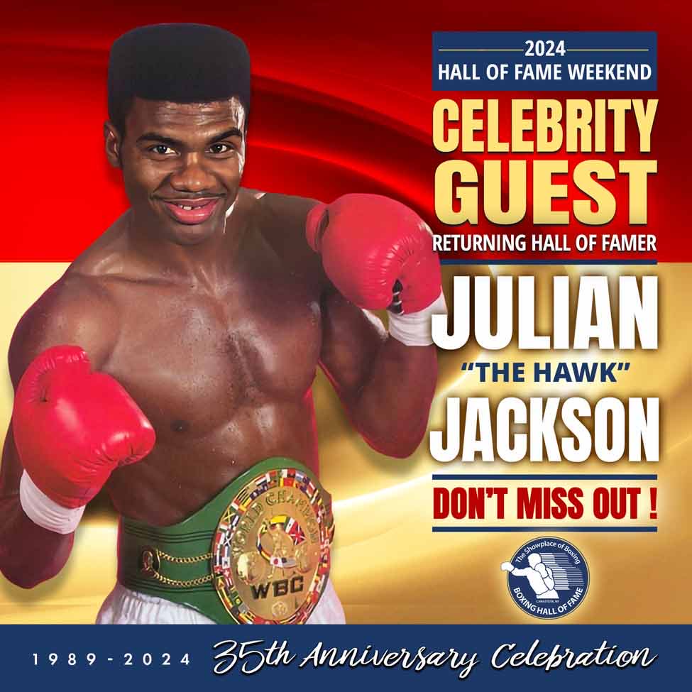 Hard punching Hall of Famer @JJacksonthehawk will return to Canastota to participate in 2024 Hall of Fame Weekend events June 6-9! Don’t miss boxing’s most exciting weekend of the year. Call 315.697.7095 or visit ibhof.com for schedule, ticket info & more. 🥊