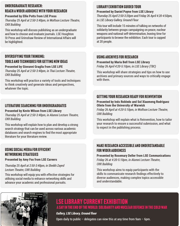 BritCUR's tweet image. #8DaysCountdown: The #BCUR24 preparation is going really well. We have prepared 8 different workshops for our delegates during the two days! We can't wait to see you next Thursday in the CKK Building! Please check our BCUR website for the #LSE campus map. 😊#Researchconf #UK