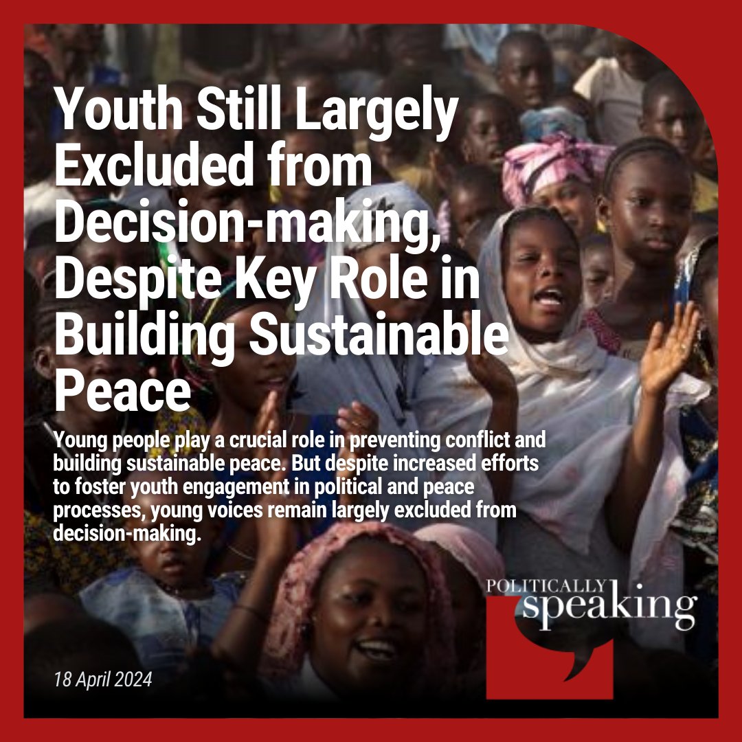 Young people play a crucial role in preventing conflict and building sustainable peace. Yet, young voices remain largely excluded from decision-making in political and peace processes. More in Politically Speaking: dppa.medium.com/youth-still-la…