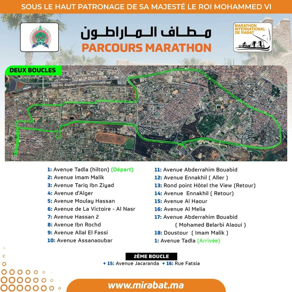 RabatMarathon's tweet photo. - مطافات النسخة السابعة لماراطون الرباط الدولي والذي سينظم يوم الأحد 21 أبريل 2024. .
#MIRabat2024 #Frma https://t.co/QXni0jl3Wy