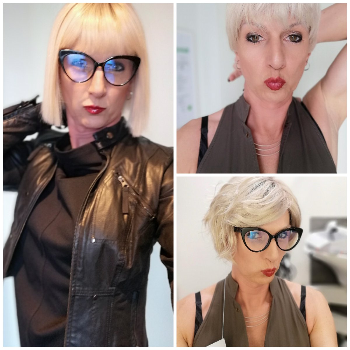 InesitaDaSilva's tweet photo. Arrived home from Berlin Monday with not one but two new wigs. Love them! My original (of late) is top right. On the left is 'CRI' by Ellen Wille and on the right a more everyday fun style. I finally feel confidant again as a girl! https://t.co/PK5C0idRiW