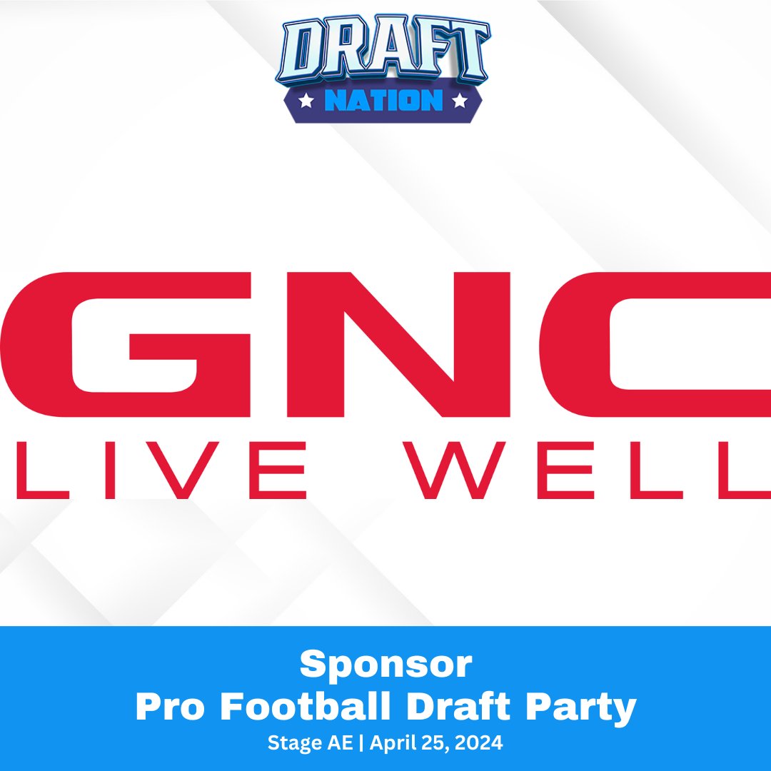 realdraftnation's tweet photo. With 7 days until the Pro Football Draft Party, we want to thank one of our sponsors - @gnclivewell
Your global source of performance, wellness & diet solutions for every goal.
Reserve your tickets for April 25th: https://t.co/UmeV938rvL
#NFL #pittsburgh #NFLdraft #TeamGNC
9h https://t.co/Tpl6utsf5Q