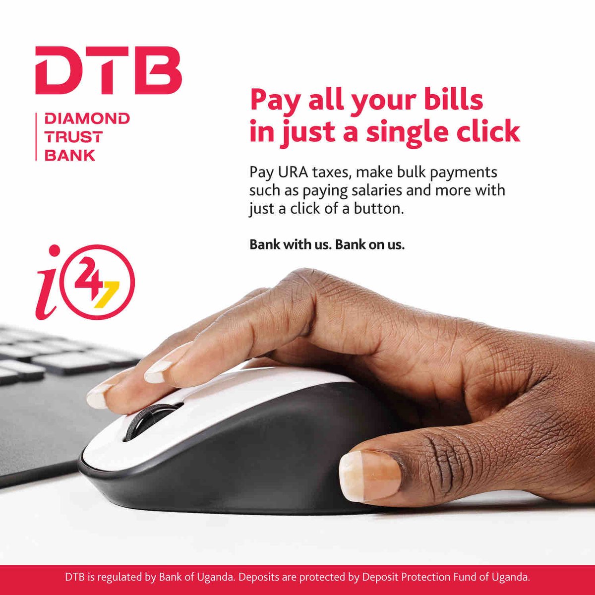 Make all your payments conveniently using DTB i24/7 internet banking. Visit the nearest DTB Branch to register for DTB i24/7 internet banking or WhatsApp 0707 242242 or call toll free 0800 242 242 for support. #BankWithUsBankOnUs