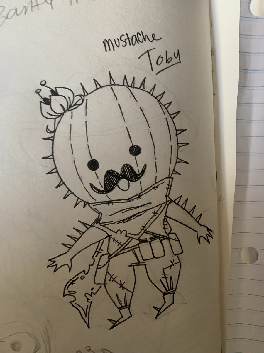 Purple_pew's tweet photo. My DND character for our campaign! His name is Mustache Toby or M.T for short. A bounty Hunter Cactus Leshy at your service or sleeping in your backpack (*'▽'*) https://t.co/6USzedLUAb