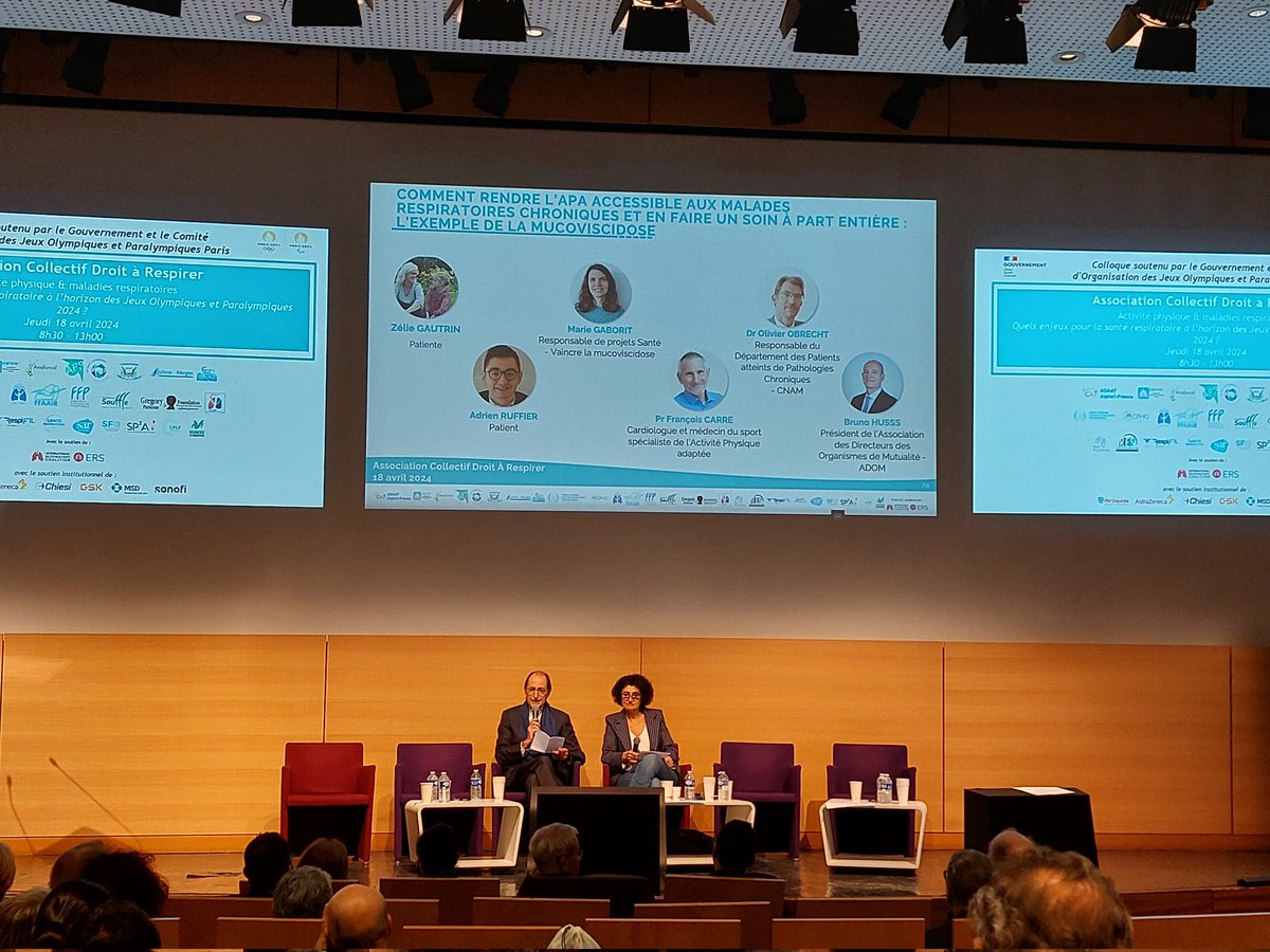 RespiFIL's tweet photo. 🔴 [Droit à Respirer ] : 3ème colloque 📍@Sante_Gouv 

Table ronde 3 a fait place à la #mucoviscidose avec les témoignages de Zélie et sa maman, de @RUFFIERAdrien #roller #ViradesDeLEspoir, la présentation de la prise en charge dans les #CRCM avec le soutien de @vaincrelamuco
1/4 https://t.co/pNyjCgclCV
