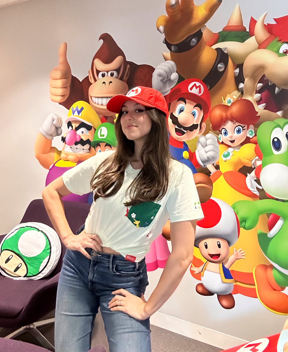 stopped by the @NintendoAmerica showroom to play the new #PrincessPeachShowtime and they got me suited up w the sickest merch AND a #NintendoSwitch 🥲 thank you guys so much ❤️ (brb building my Animal Crossing island from when I was a kid all night 🏝️)