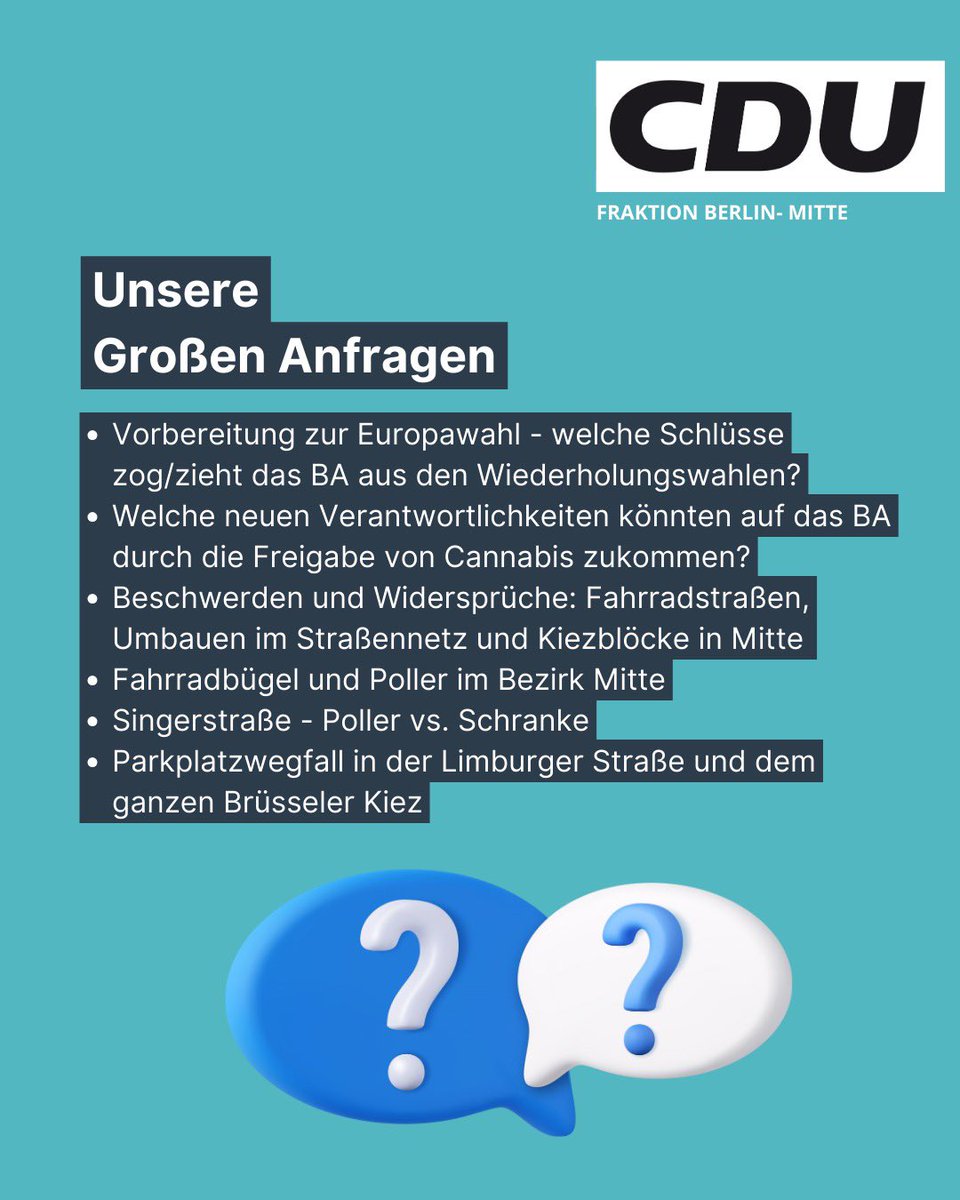 Spoileralarm ⚡️
Hier eine Übersicht unserer Großen Anfragen in der Aprilsitzung der #bvvmitte.