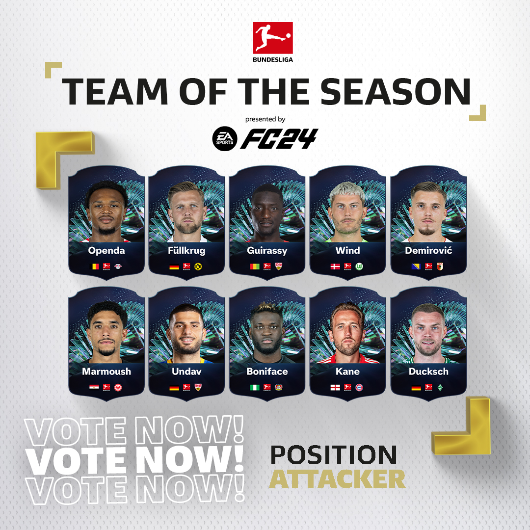 Die besten Angreifer der @Bundesliga_DE Saison 2023/24 ⚽ Entscheide jetzt, wer es ins Bundesliga Team of the Season schaffen soll: x.ea.com/79893 #FC24