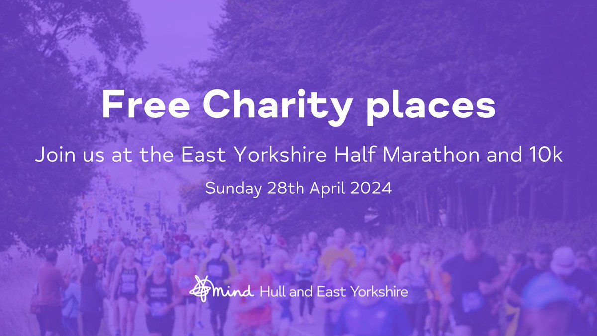 Days away from the deadline and we still have some free charity places left!🌟 Why not take part in the East Yorkshire Half Marathon and 10k and fight the one in 4 of us experiencing poor mental health? Sign up here 👇 buff.ly/3SVSAiS