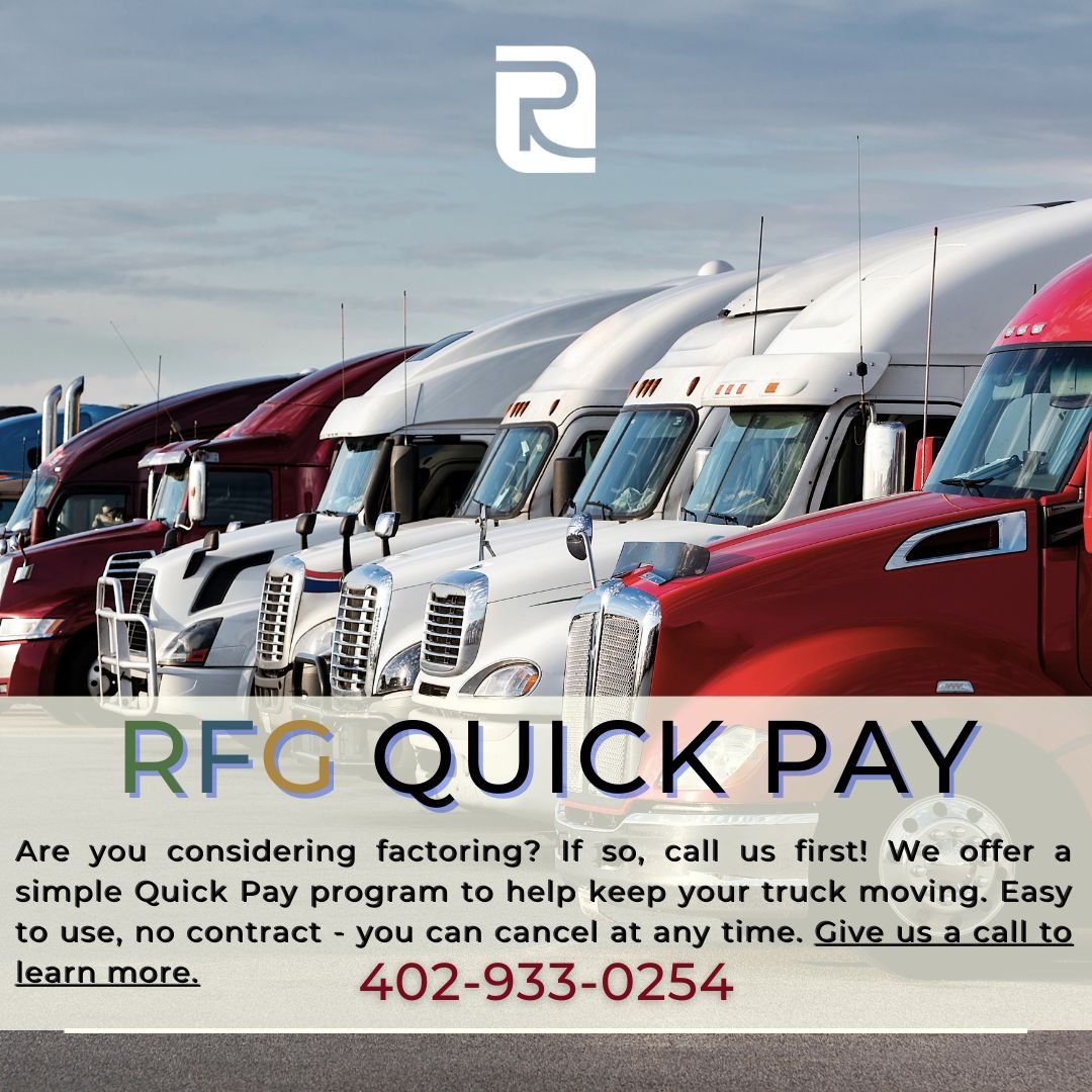 Contact us to find the benefits of our Quick Pay Program: 402-933-0254
Want to become a dedicated driver with RFG logistics? Contact us to find out the benefits:
402-932-9707
402-709-7436

#trucker #truckerlife #benefits #transportationservices #RFG11RollingStrong #transporte