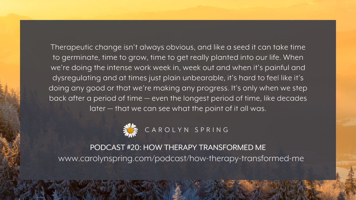 What are our expectations of how long therapy should take? And how long should it take for us to see tangible changes? We’re growing something huge … doesn't that takes time?! Listen: carolynspring.com/podcast/podcas… #TherapistsConnect
